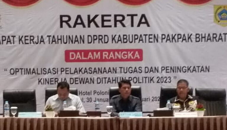 Rapat Kerja Tahunan (Rakerta) DPRD Kabupaten Pakpak Bharat Tahun 2023 mengusung tema 'Optimalisasi Pelaksanaan Tugas dan Peningkatan Kinerja Dewan di Tahun Politik 2023'.
