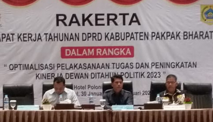 Rapat Kerja Tahunan (Rakerta) DPRD Kabupaten Pakpak Bharat Tahun 2023 mengusung tema 'Optimalisasi Pelaksanaan Tugas dan Peningkatan Kinerja Dewan di Tahun Politik 2023'.